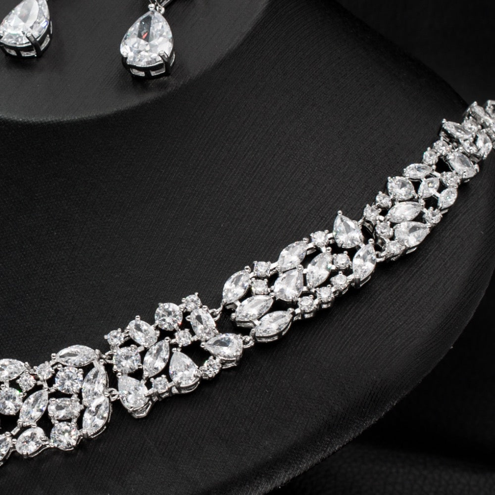 Cubic zirconia bride wedding necklace earring set top quality CN10087 - sepbridals