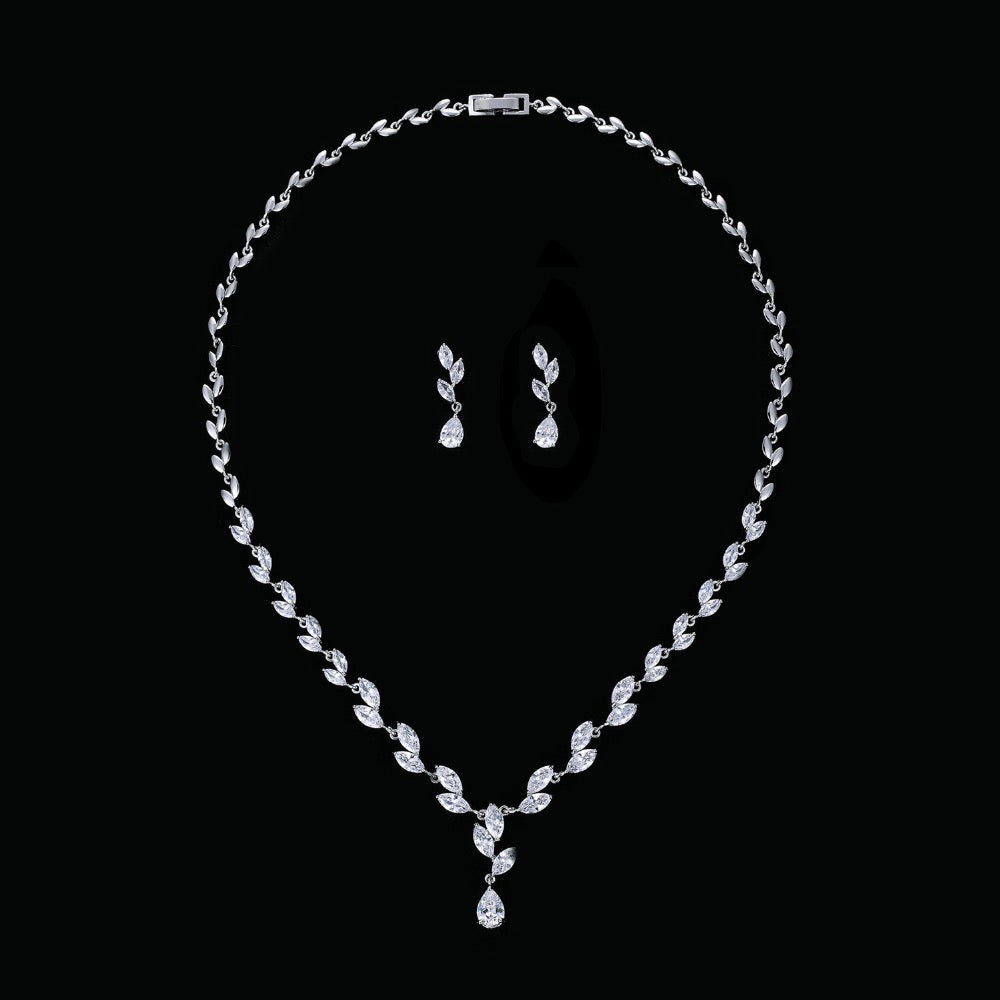 Cubic zirconia bride wedding necklace earring set top quality CN10132 - sepbridals