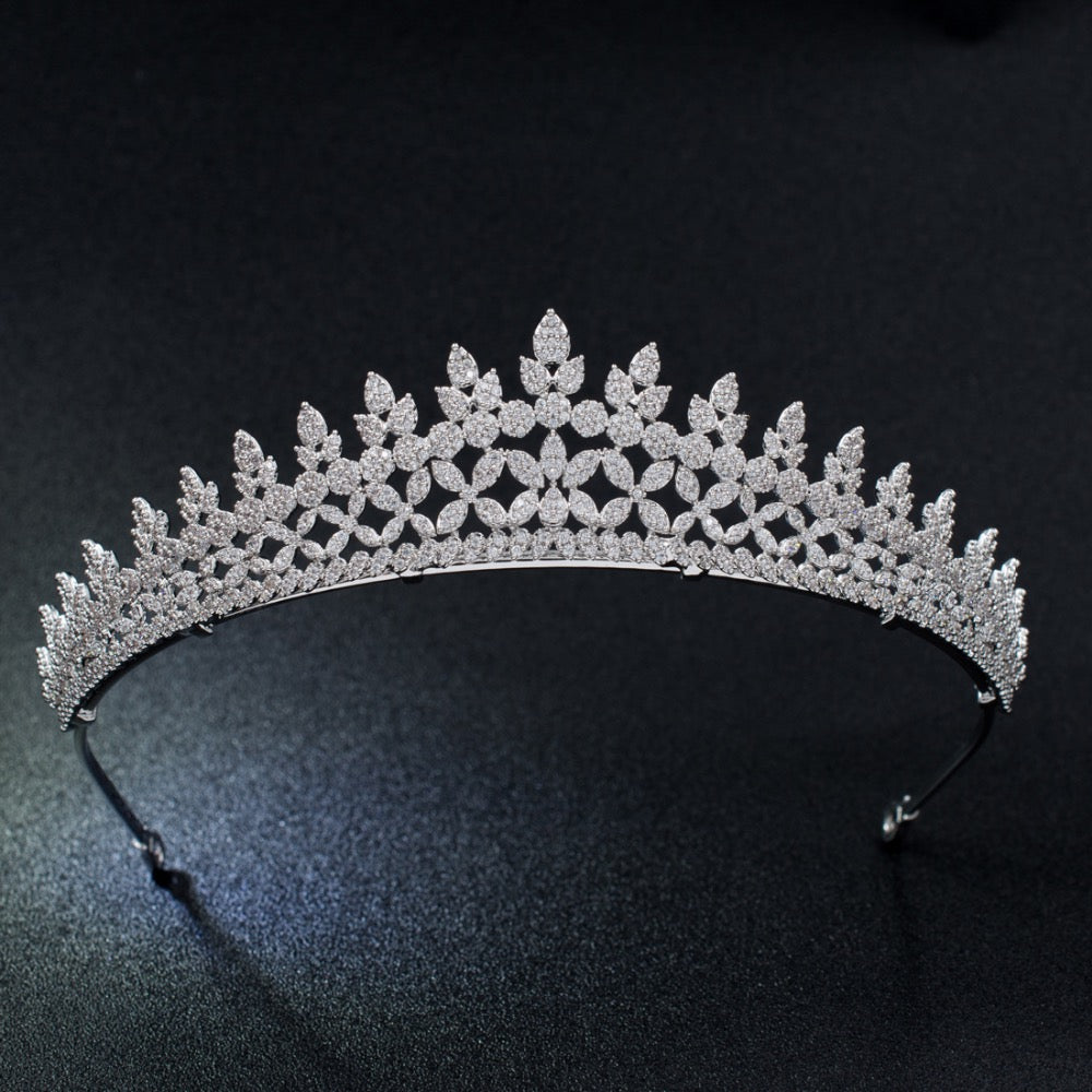 Red-Kapok Classic Cubic Zirconia Wedding Leaves Bridal Tiara Crown  S16285 - sepbridals