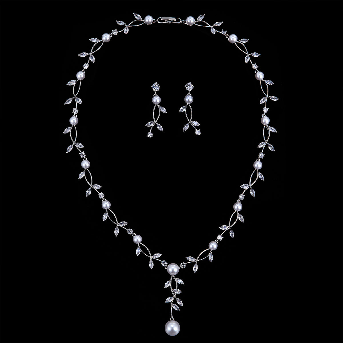 Set De Bijoux Zircon & Argent Pour Mariage - Collier & Boucles D'oreilles Goujon - Neuf Avec étiquettes