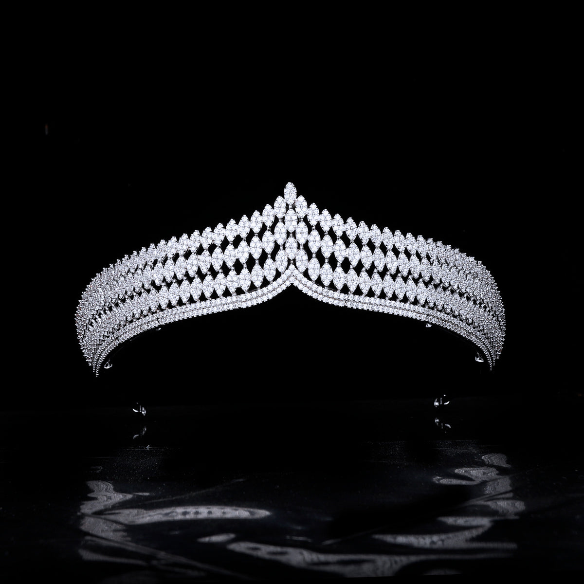 Classic Cubic Zirconia Wedding Tiara : Platinum-Plated Silver
