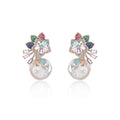 Cubic Zirconia Flower Earring For Wedding Pearls Prom Dangler Jewelry For Women - CE11937 - Gold