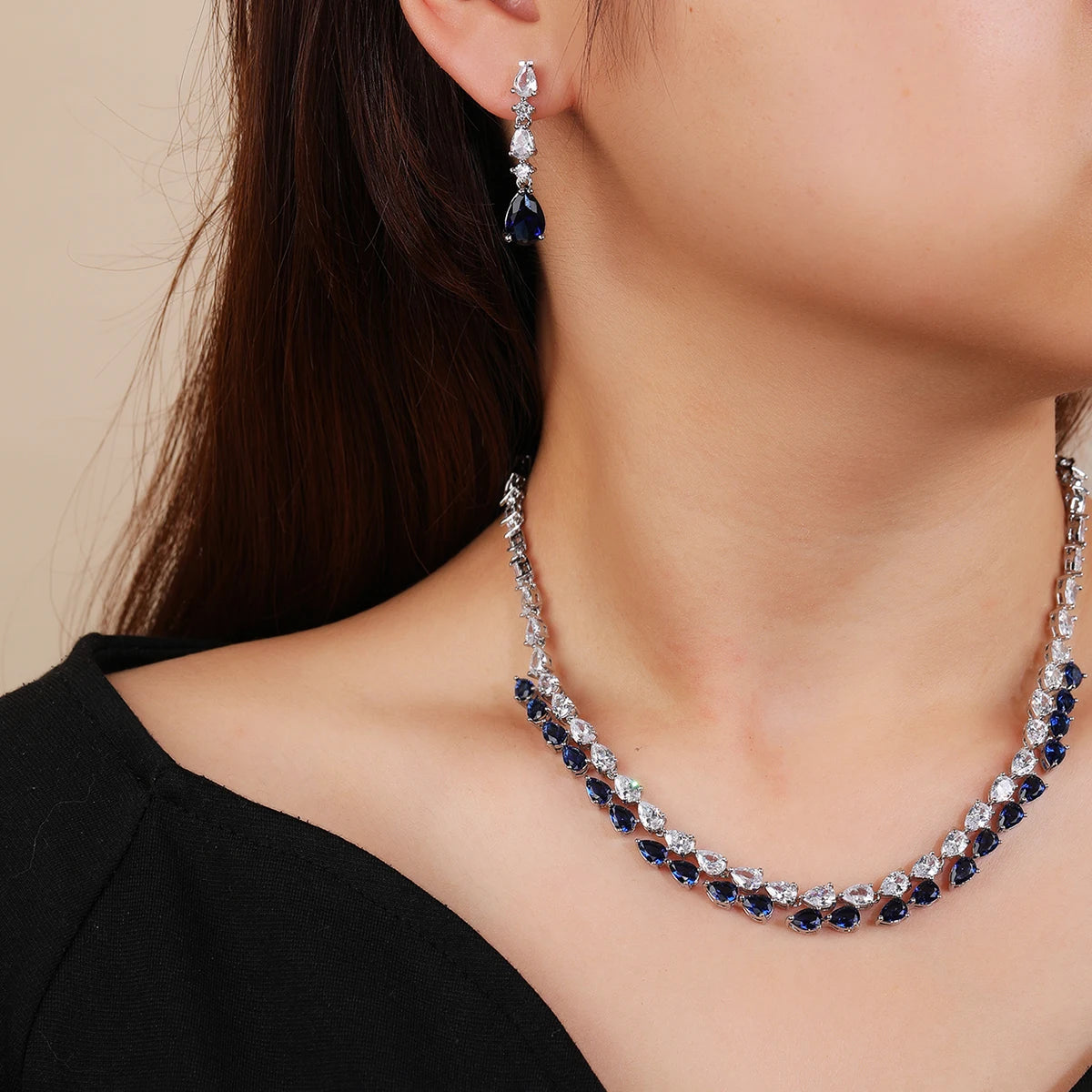 Jorsnovs Cubic Zirconia Bridal Jewelry Set - Water Drop Necklace & Earrings For Wedding
