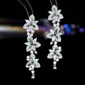 Fashion Elegant Cubic Zirconia Earrings Banquet Dress Paired Long Flower Earrings Women Jewely Accessories LYI161 - Silver