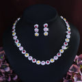 Women's Fashion Micro-Inlaid Zircon Color Necklace And Earrings Set Party Jewelry Accessories T0369