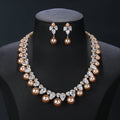 Water Drop Cubic Zirconia Pearl Necklace Woman Wedding Choker Cz Necklace Bridal Jewelry Set Bridesmaid Gift - CN10243 - Brown