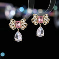 Fashion Crystal Cubic Zirconia Droplet bow earrings  Women Jewely Accessories LYC133 - Pink