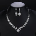 Luxury 4 Colors CZ Cubic Zircon Dangle Drop Wedding Bouquet Necklace and Earrings Sets Bridal Jewelry Dress Accessories CN10640 - White