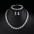 Luxury Square Shape Cubic Zircon Necklace Earring Bracelet 3Piece Jewelry Sets Women Wedding Bridal Jewelry Accessories CN11142A - White