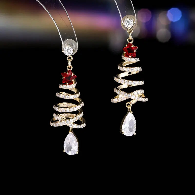 Christmas Gift Cubic Zirconia Star Water Droplets Exquisite and Small  Christmas Tree Earrings LYX038