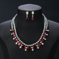 Fshion Cubic Zirconia Pearl Two Layers Necklace Earrings Sets Ladies Wedding Bridal Jewelry Set Bridesmaid Gift Cn10911a - Red