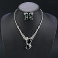 Retro Cubic Zirconia Animal Leopard Necklace Earrings Set Ladies Jewelry Wholesale - CN11241 - Green