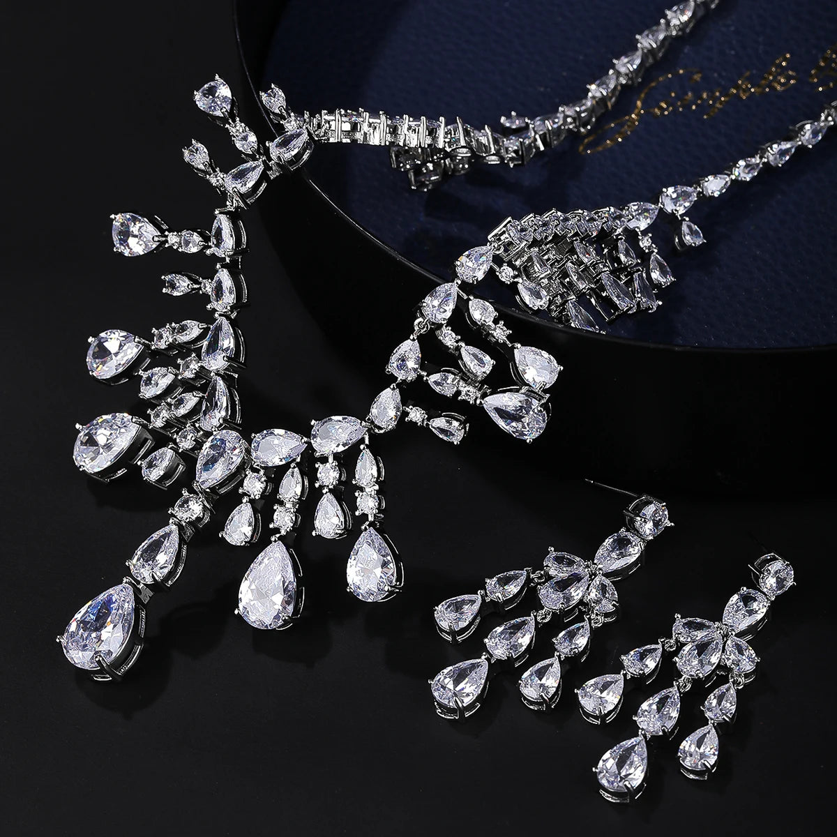 Buy COCIDE Jewelry Set Silver Bride Wedding Crystal Necklace Earrings Bridal  Rhinestone Teardrop Pendant Accessories for Women and Bridesmaids (Set of  3) at Amazon.in