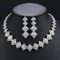 Rectangle Cubic Zirconia Bridal Wedding Jewelry Set Ladies Party Necklace Earrings Set - CN11335 - White