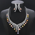 Colors Pearl Necklace Earring Set White Cubic Zirconia Women Wedding Bridal Party Sets - CN11475 - Silver