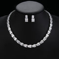 Luxury Square Shape Cubic Zircon Necklace Earring 2Piece Jewelry Sets Women Wedding Bridal Jewelry Accessories CN11142 - White