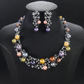 Luxury Cubic Zirconia Colors Pearl  Flower Necklace Earrings Jewelry Sets  Bridal Wedding Accessories CN11354 - Silver