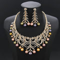 Colors Pearl Necklace Earring Set White Cubic Zirconia Wedding Bridal Party Sets For Women - CN11594 - Gold