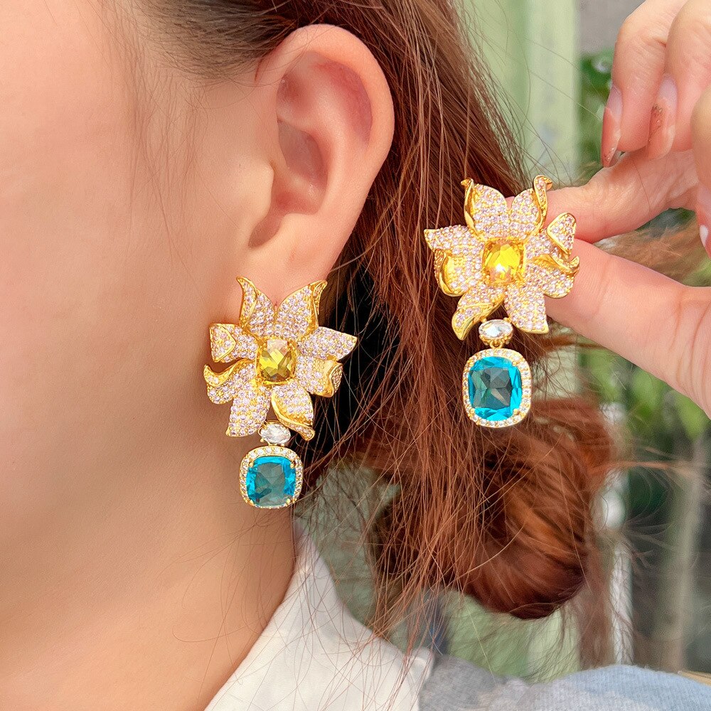 Colorful Zircon Flower Earrings For Women Trendy Hoop Jewelryhoop & Hie  Earring Pendants, Boho Wedding Jewelery, Perfect Girl Gift From Lulu_baby,  $23.5 | DHgate.Com