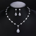 Fashion Simple Crystal Cubic Zirconia Water Drop Necklace Earrings Set Women Jewelry Bridal Wedding Accessories CN10505 - White