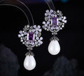 French Retro Imitation Pearl Flower Earrings with Copper Inlay Zircon Simple Fashion Colorful Earrings Jewelry Accessory LYX169 - Purple