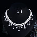 Cubic Zirconia Pearl Tassel Water Drop Earrings Necklace Ladies Jewelry Set For Vacation Travel Bride Wedding - SZT0313