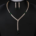 Fashion Simple Crystal Cubic Zirconia Drop Earrings Necklace Set For Women Jewelry Bridal Wedding Accessories CN10485 - Green