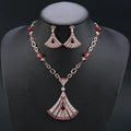 Cubic Zirconia Fan Shaped Pendant Design Necklace Earrings Set Lady Party Accessories Wholesale - CN11388 - Red
