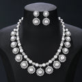 Cubic Zirconia Pearl Two Layers Sunflower Necklace Earrings Sets Ladies Wedding Bridal Jewelry Set Bridesmaid Gift - CN1089