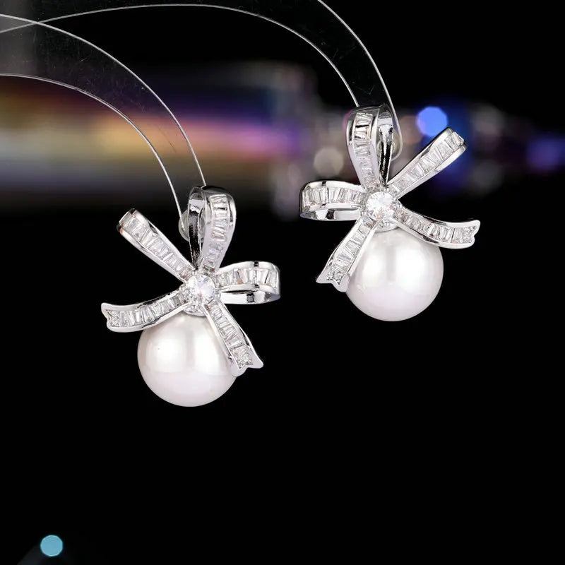 Fashion Cubic Zirconia Bowknot Pearl Stud Earrings Banquet Dress Brida Sepbridals Jewelry Fashion Cubic Zirconia Bowknot Pearl Stud Earrings Banquet Dress Brida Sepbridals Jewelry
