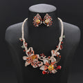Fashionable Flower Necklace Set - 2-Piece Cubic Zircon Bridal Jewelry - CN11573 - Red