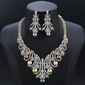 Cubic Zirconia Flowers Necklace Women Colors Pearl Jewelry Sets Bridal Wedding Accessories - CN11251 - Gold