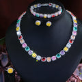 Luxury Geometric Cube Zircon Four-Piece Set - Necklace Earrings Bracelet Ring for Dinner Dress Accessories T0365 - Multicolour