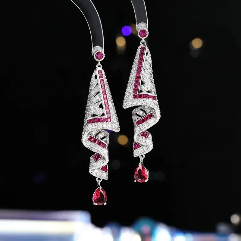 High Quality Cubic Zirconia Dangle Retro Satin Earrings
