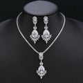 Cz Cubic Zirconia Water Drop Pendant Necklace Earrings Set Bridal Wedding Jewelry Sets For Women Gift - CN10472 - White