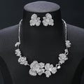 Cubic Zirconia Flower Necklace Earrings Set Women Party Jewelry Costume Accessories - CN11504 - Clear