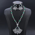 Waterdrop Cubic Zirconia Fan Shaped Pendant Design Necklace Earrings Set Lady Party Accessories Wholesale - CN11553
