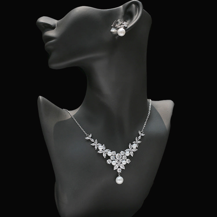 Cubic zirconia bride wedding necklace earring set top quality CN33049 - sepbridals