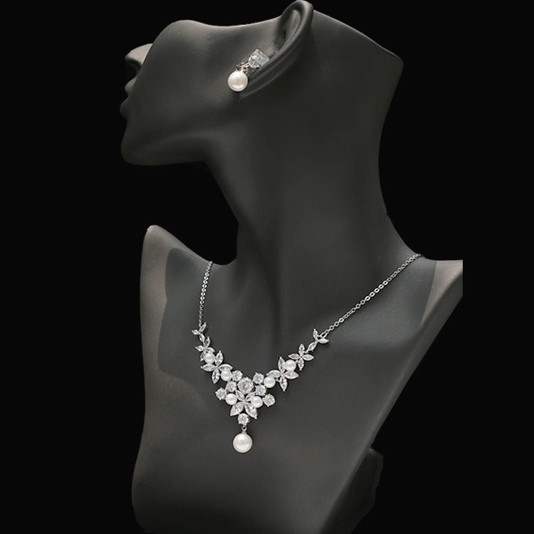 Cubic zirconia bride wedding necklace earring set top quality CN33049 - sepbridals
