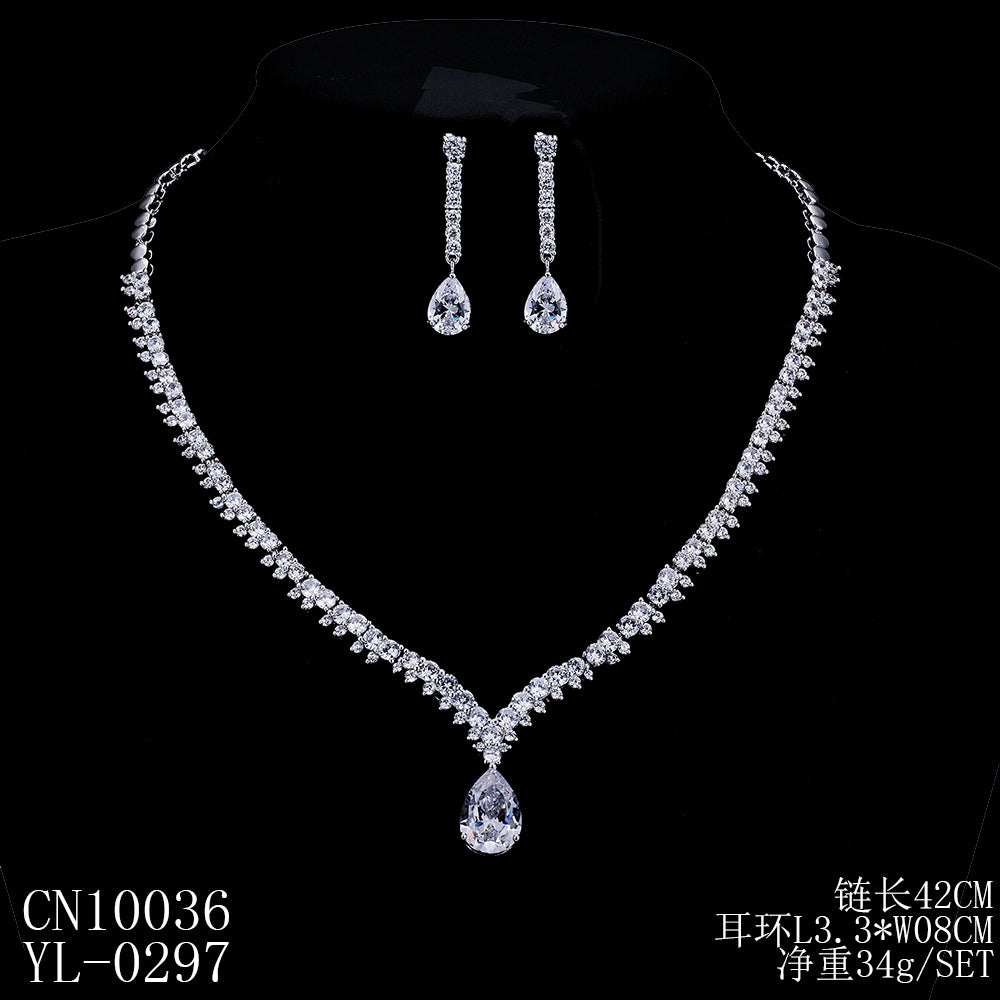 Cubic zirconia bride wedding necklace earring set top quality  CN10036 - sepbridals