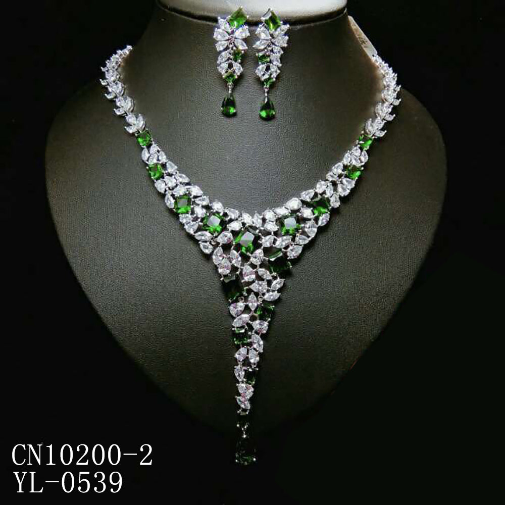 Cubic zirconia bride wedding necklace earring set top quality CN10200 - sepbridals