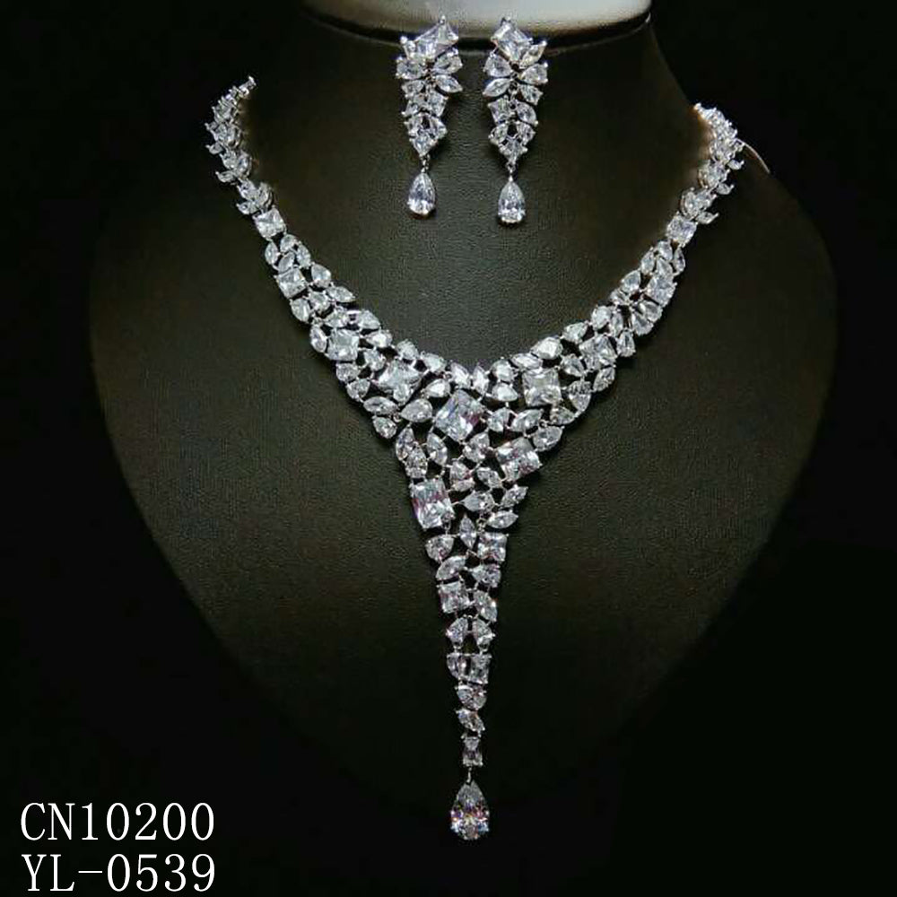 Cubic zirconia bride wedding necklace earring set top quality CN10200 - sepbridals