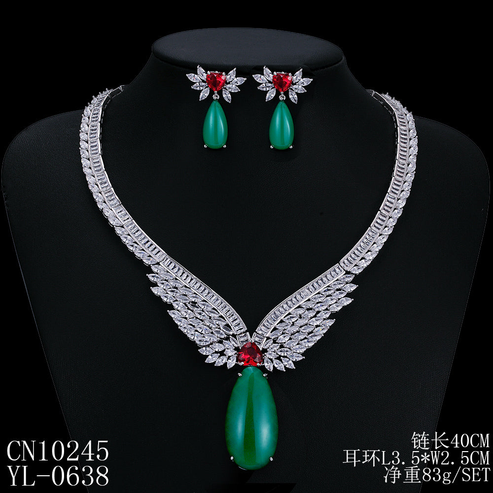 Cubic zirconia bride wedding necklace earring set top quality  CN10245 - sepbridals