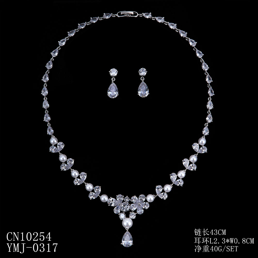 Cubic zirconia bride wedding necklace earring set top quality CN10254 - sepbridals