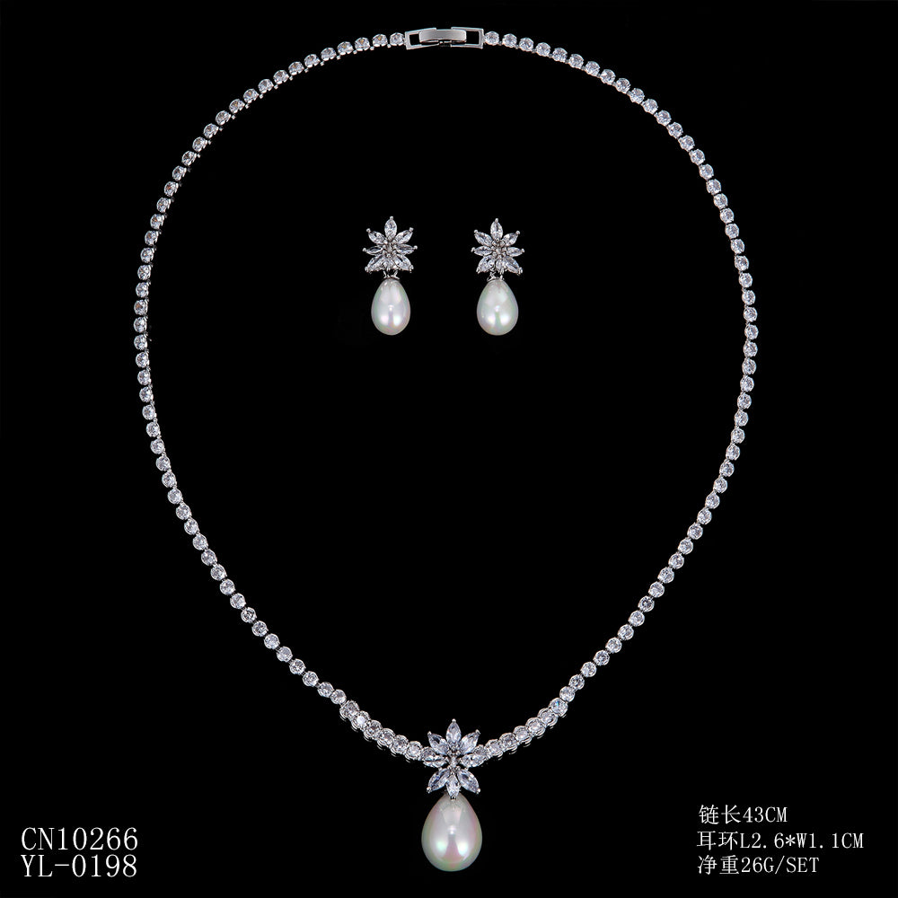 Cubic zirconia bride wedding necklace earring set top quality CN10266 - sepbridals