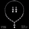 5A Zirconia cúbica novia perlas collar pendiente conjunto para boda CN10267 - Plata