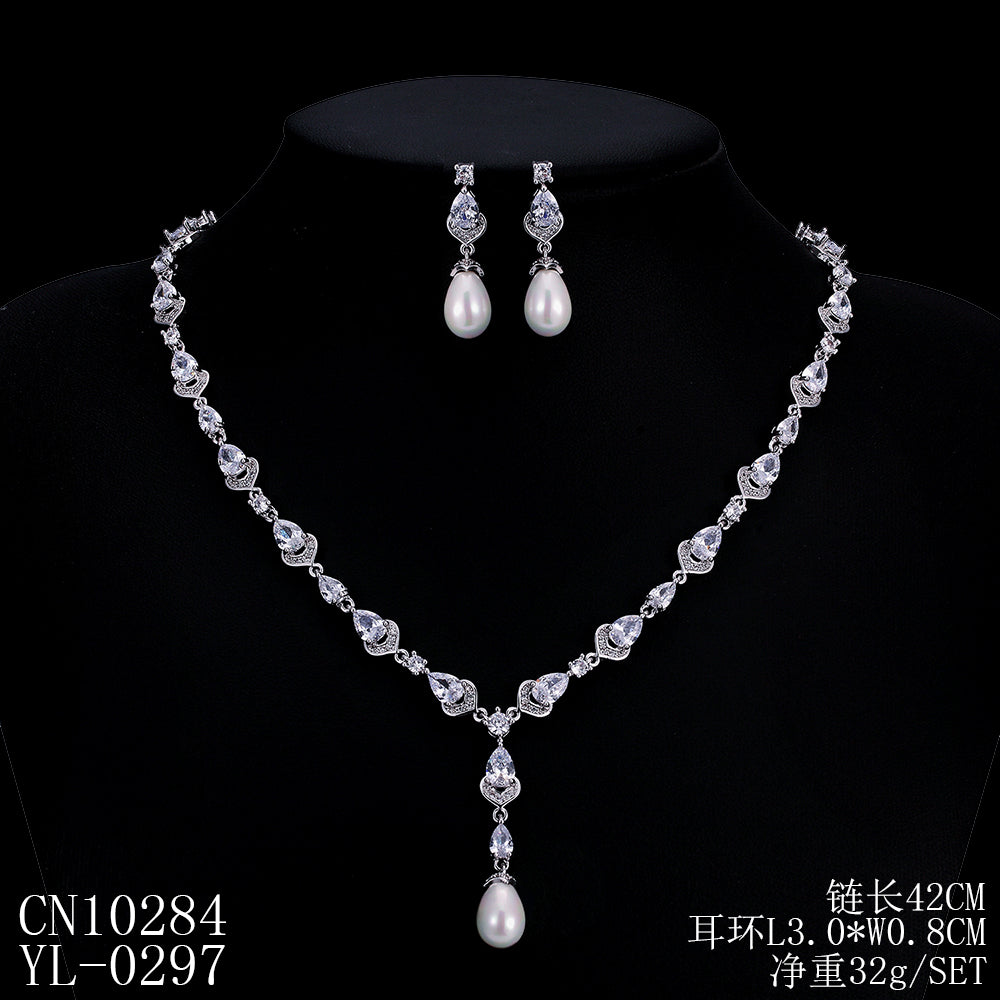 Cubic zirconia bride wedding necklace earring set top quality  CN10284 - sepbridals