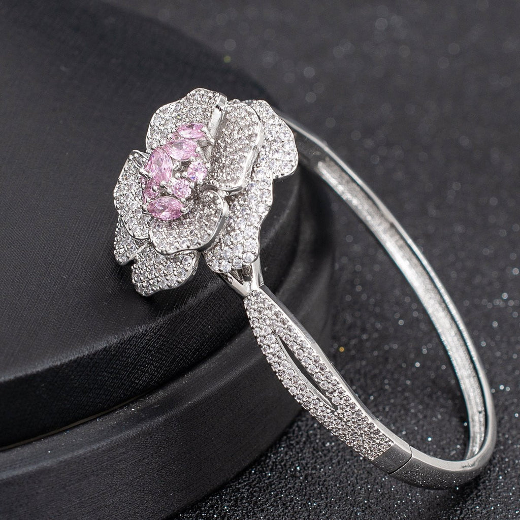 5A CZ Pink Cubic Zircon Flower Bracelet Bangle  A10100 - sepbridals
