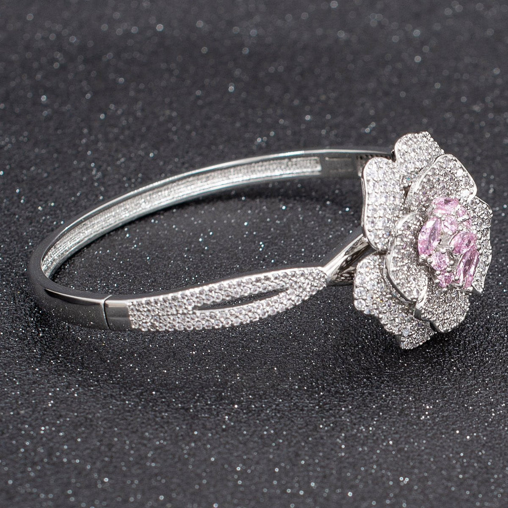 5A CZ Pink Cubic Zircon Flower Bracelet Bangle  A10100 - sepbridals