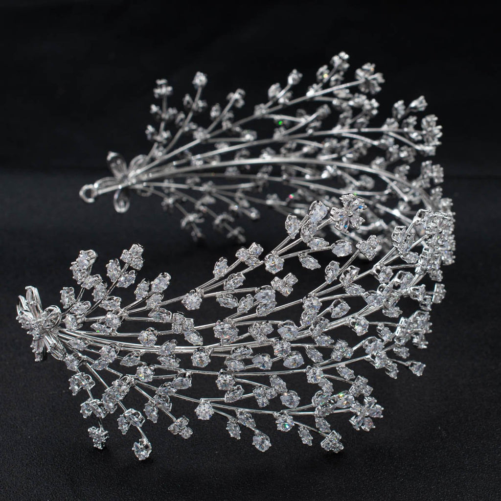 3/4 Round Cubic Zirconia Bridal Wedding Big Headband Hair Band Tiara for Women CHA10055 - sepbridals